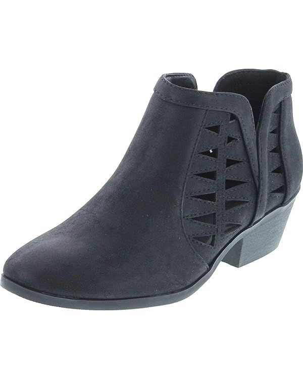 SODA CHANCE Womens Perforated Cut Out Stacked Block Heel Ankle Booties | Amazon (US)