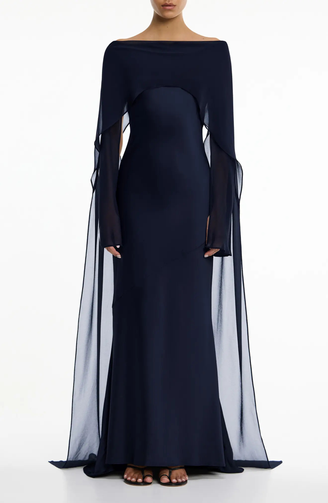 Devlyn Chiffon Drape Long Sleeve Gown (Women) | Nordstrom | Nordstrom