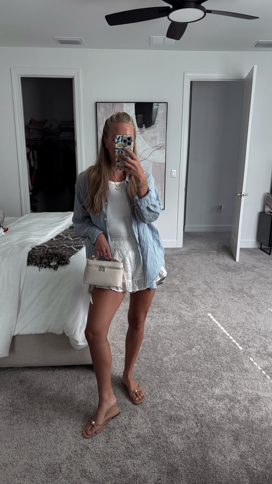 Casual Saturday fit wearing Aritzia linen top (I size up to medium for oversized look) with white tank and aerie shorts

summer outfit, weekend outfit
