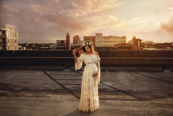 Boho Lace Maternity Gown Photography Long Maternity Dress for Photo Shoot Bohemian Maternity Wedd... | Etsy (US)