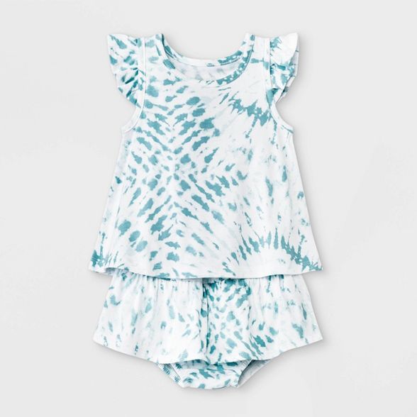 Grayson Mini Baby Girls' Tie-Dye Ruffle Top & Bottom Set - Blue | Target