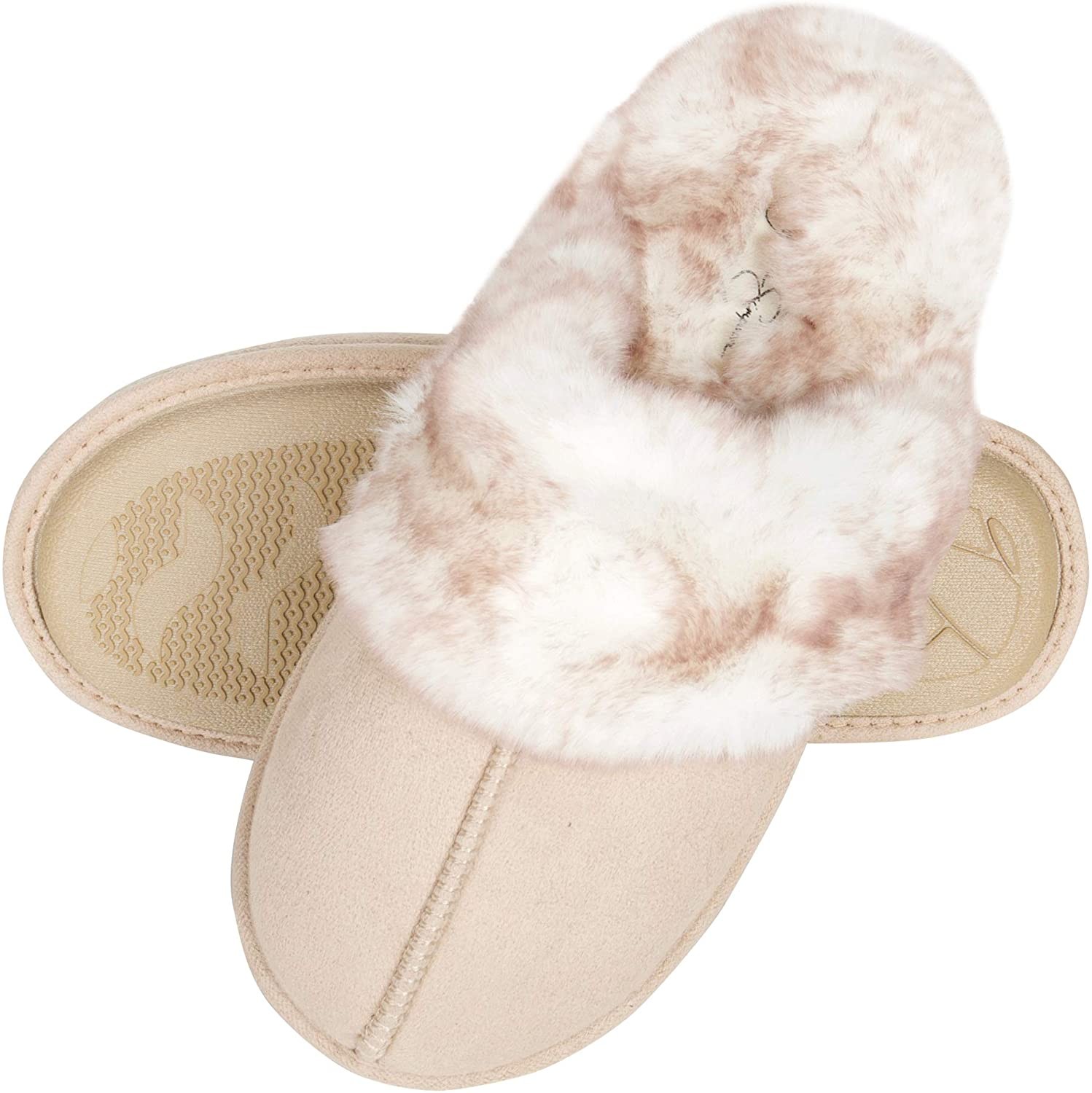Jessica Simpson Women's Comfy Faux Fur House Slipper Scuff Memory Foam Slip on Anti-skid Sole | Amazon (US)