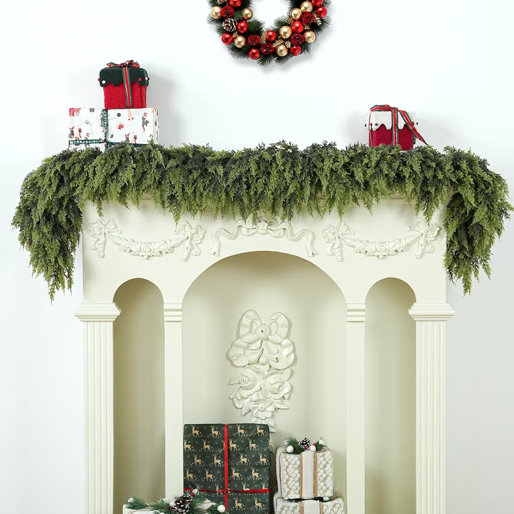 6FT 1Pcs Christmas Cedar Garland Artificial Realistic Soft Thick Green Faux Lush Cedar Pine Garla... | Amazon (US)