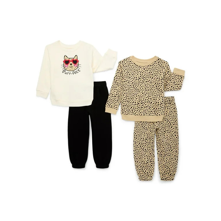 Garanimals Toddler Girl Top and Jogger Fleece Outfit Set, 4-Piece, Sizes 2T-5T | Walmart (US)