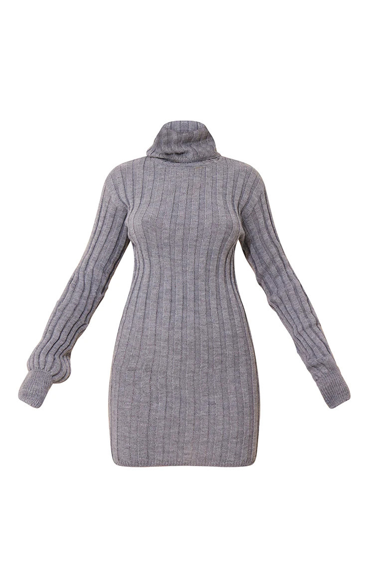 Grey Roll Neck Knit Sweatshirt Dress | PrettyLittleThing US