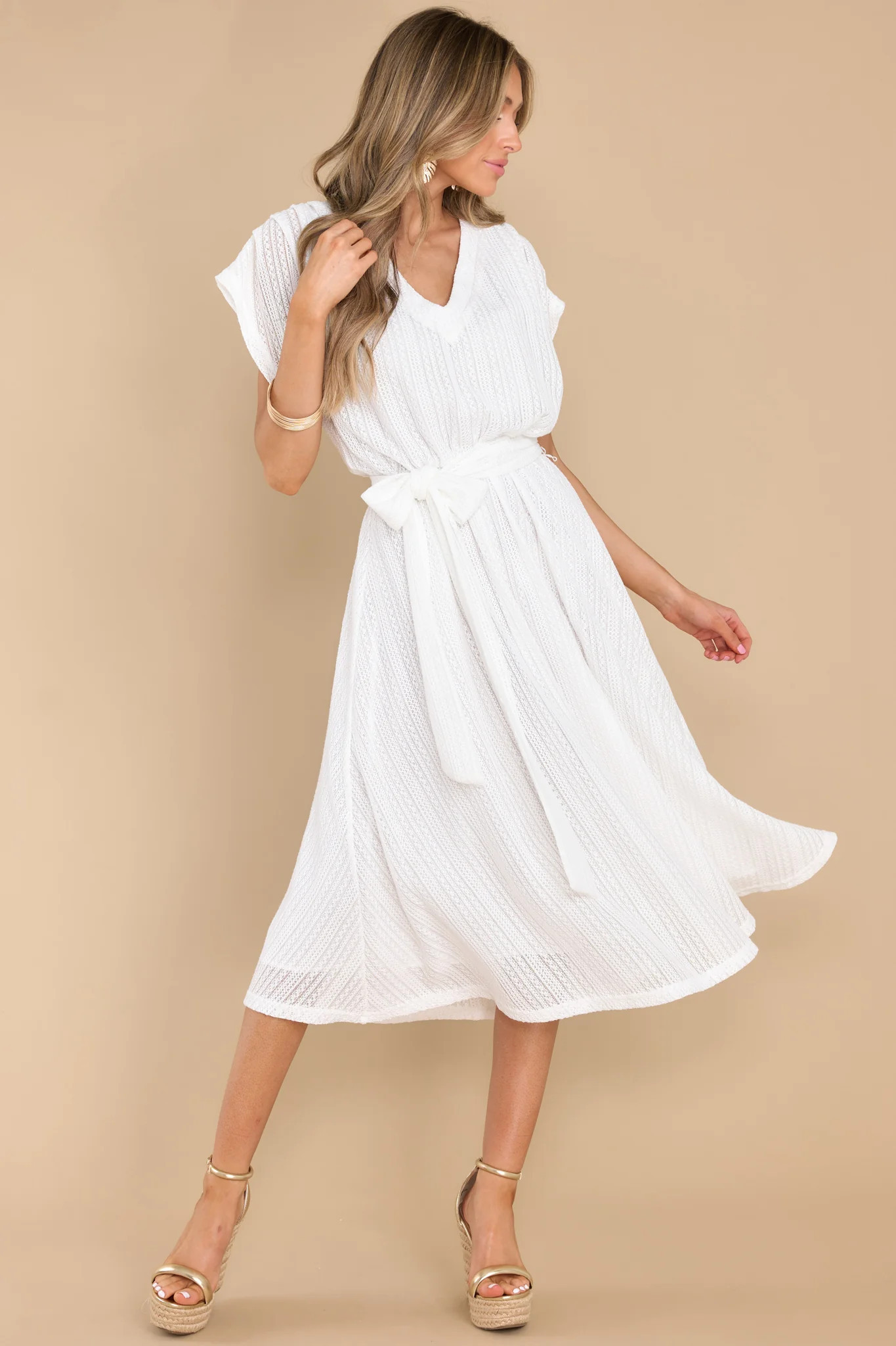 One Day At A Time Ivory Midi Dress | Red Dress 