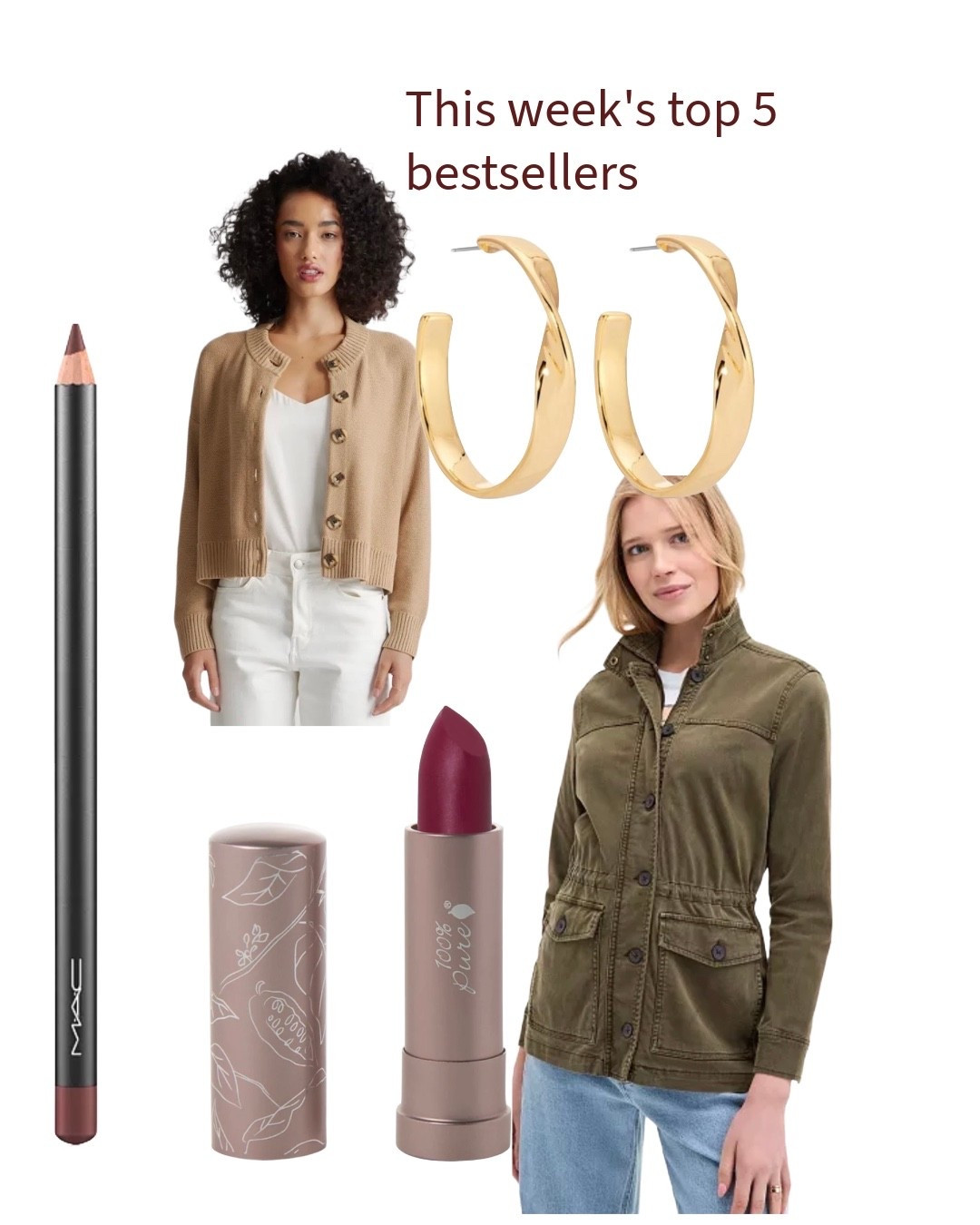 This week’s top 5 bestsellers!! #cottoncardigan #utilityjacket #cleanbeauty #hoopearrings #trends #trending

#LTKBeauty #LTKSeasonal #LTKOver40