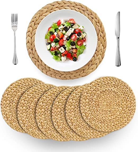 (4 Sizes: 12"-13"-14"-15") BARIEN Woven Placemats Round Set of 6, Natural Water Hyacinth Weave Pl... | Amazon (US)