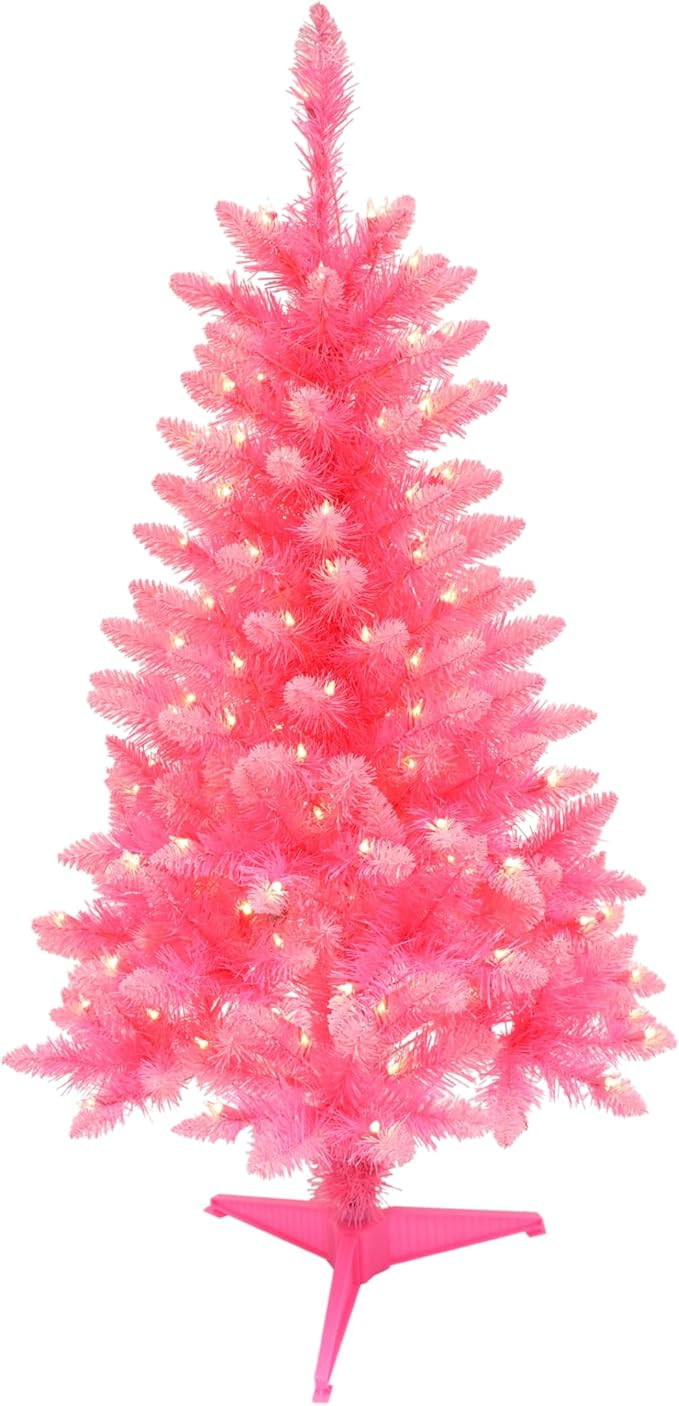 Puleo International 4 Foot Pre-Lit Fashion Pink Pine Artificial Christmas Tree with 150 UL Listed... | Amazon (US)