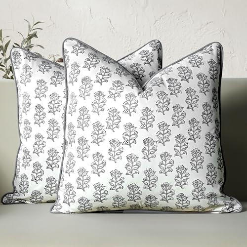 CPC 100% Cotton Throw Pillow Covers 20x20 Inch, Set of 2 Block Print Pattern Couch Pillow with Hi... | Amazon (US)