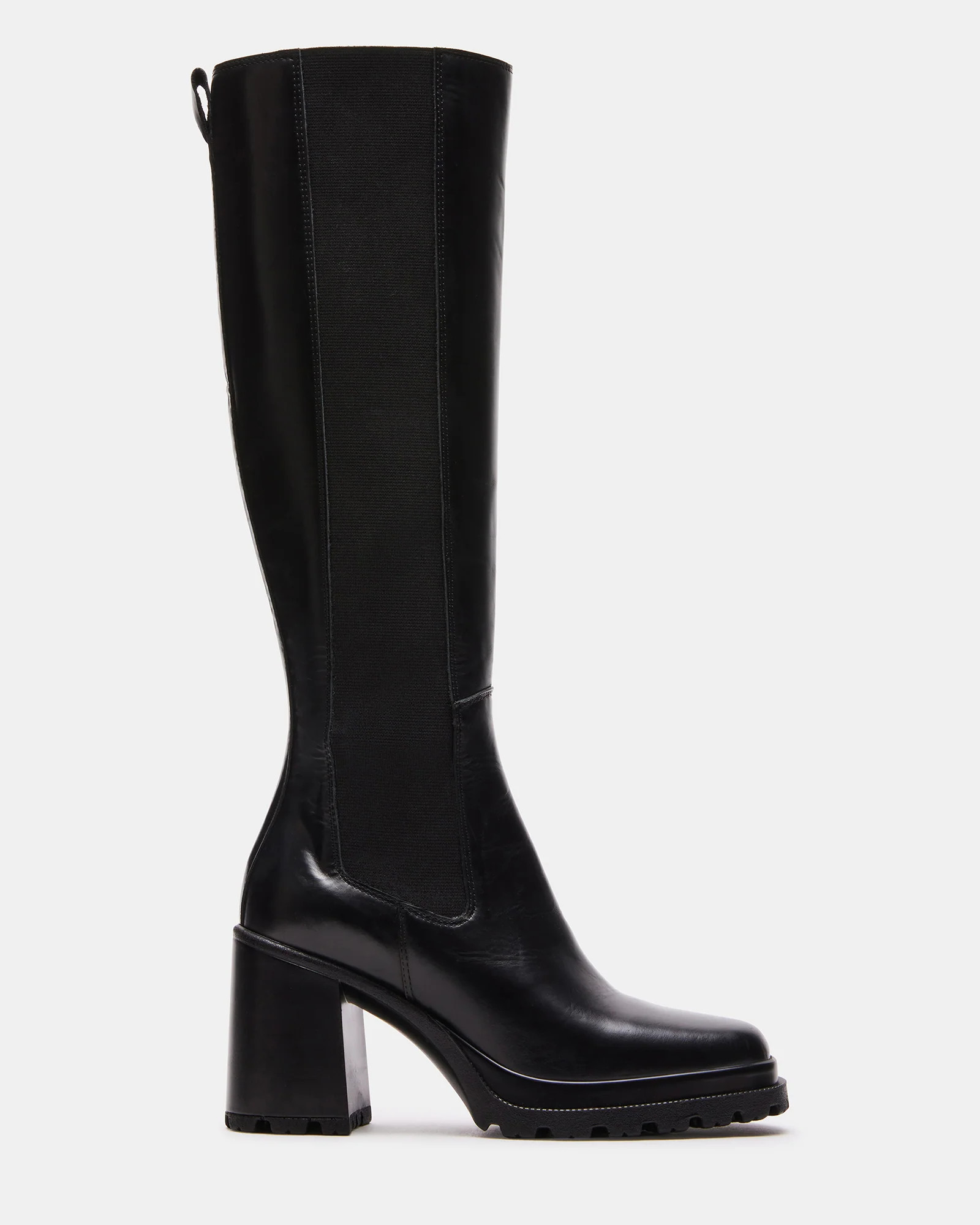 ALESTI Black Leather Square Toe Knee High Boot | Women's Boots | Steve Madden (US)
