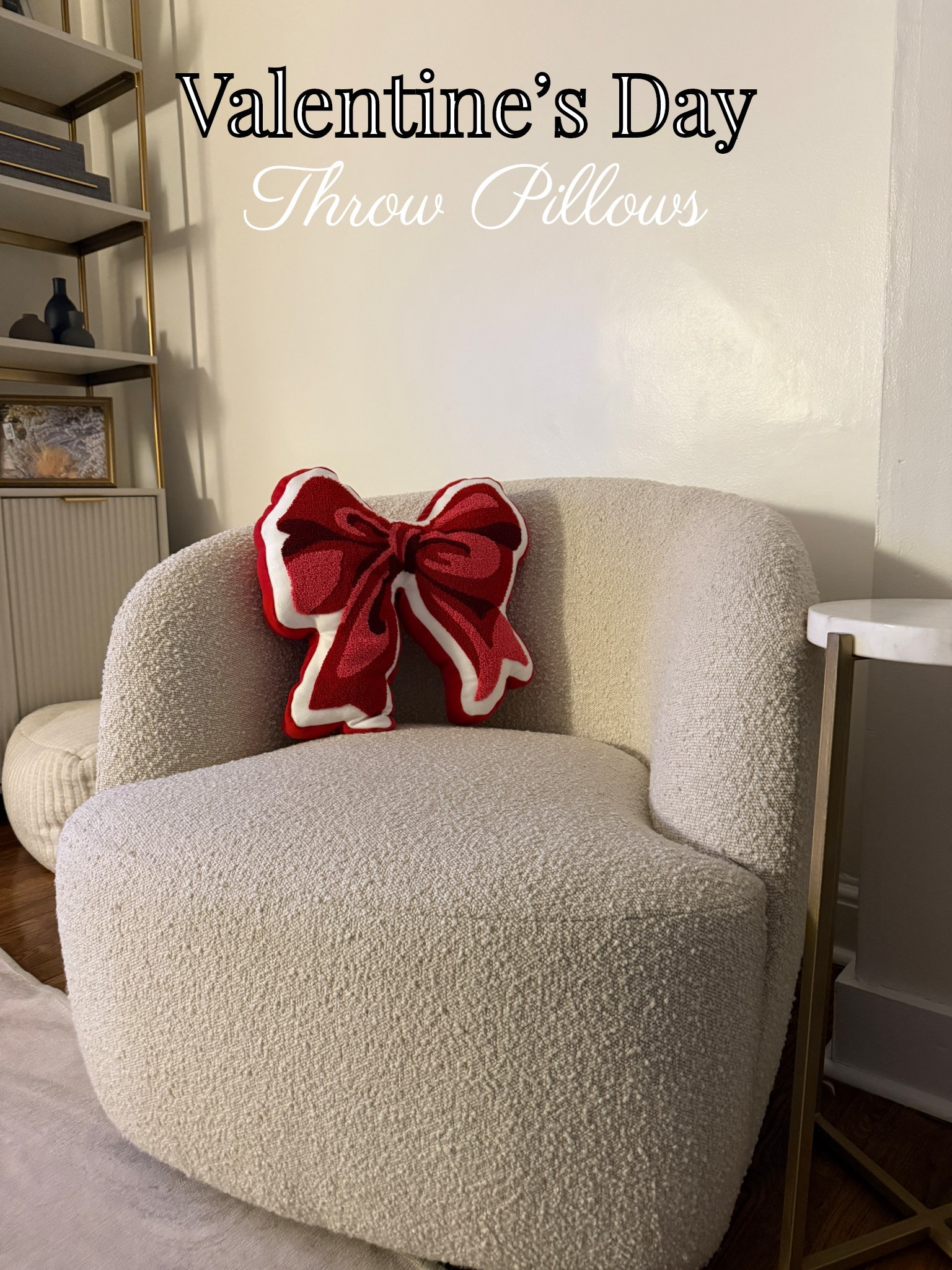 Throw pillows for Valentine’s Day. This bow boucle throw pillow is on sale for 40% off from Michael’s. Linked other options too! Boucle chair from west elm. 

#LTKHome #LTKFindsUnder100 #LTKSeasonal