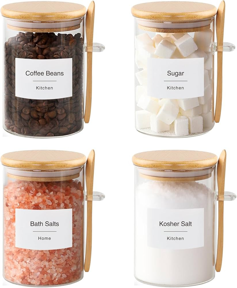 Sugar Jar Bath Salt Container – 17 oz Glass Jar with Bamboo Lid and Spoon, Sugar Cube Holder an... | Amazon (US)