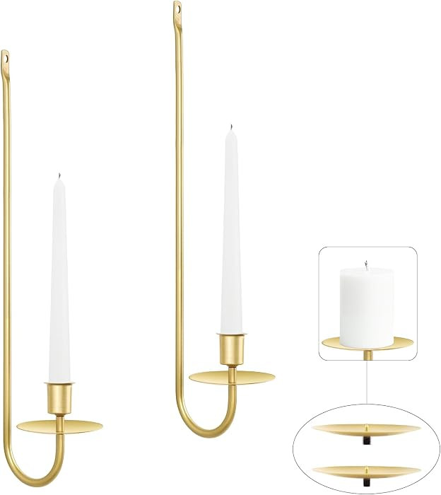 Candle Sconces Set of 2, Taper&Pillar Wall Candle Holder, 13.2 Inch, Gold | Amazon (US)