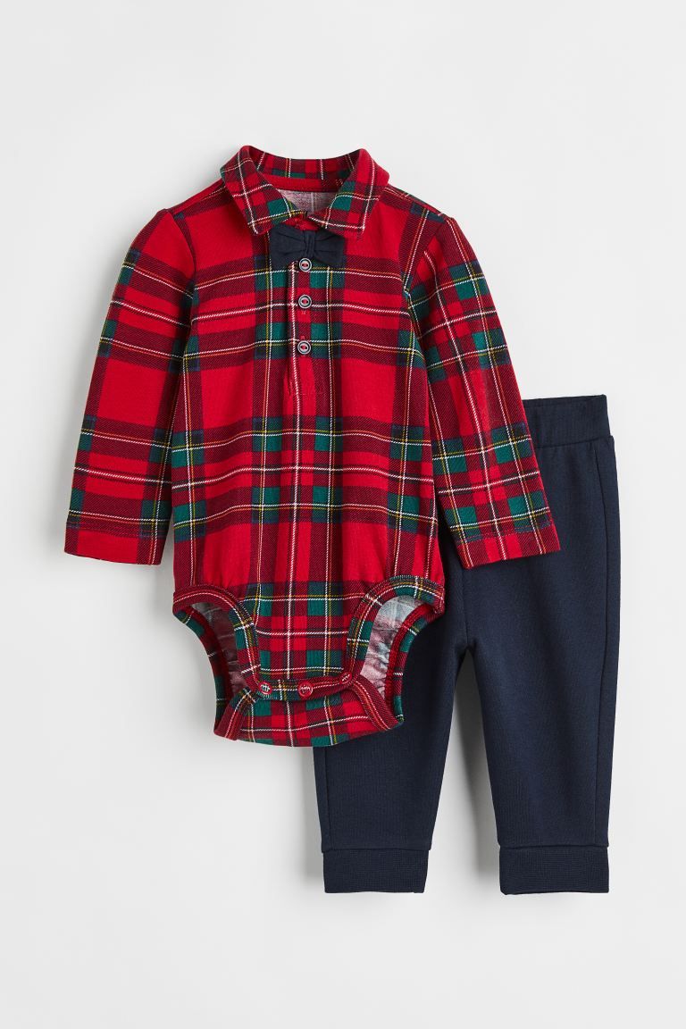 2-piece Cotton Set - Red/green plaid - Kids | H&M US | H&M (US + CA)