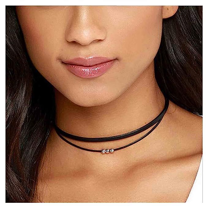 Yheakne Boho Layered Suede Choker Necklace Short Black Velvet Choker Necklace Vintage Leather Nec... | Amazon (US)