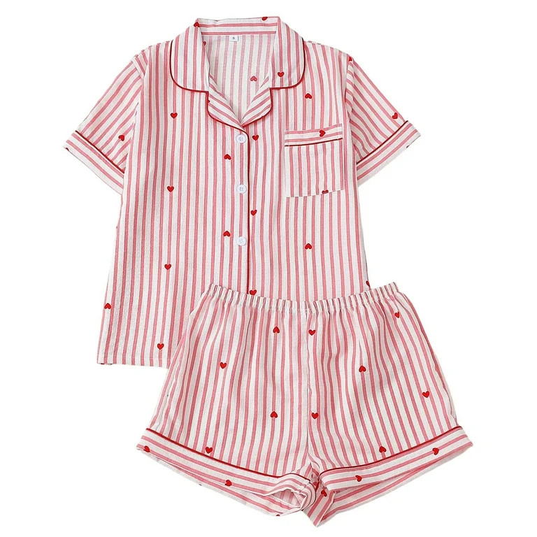 Yuncity Valentine's Day Pajama Sets For Women Soft Long Sleeve With Heart Print Comfortable All S... | Walmart (US)