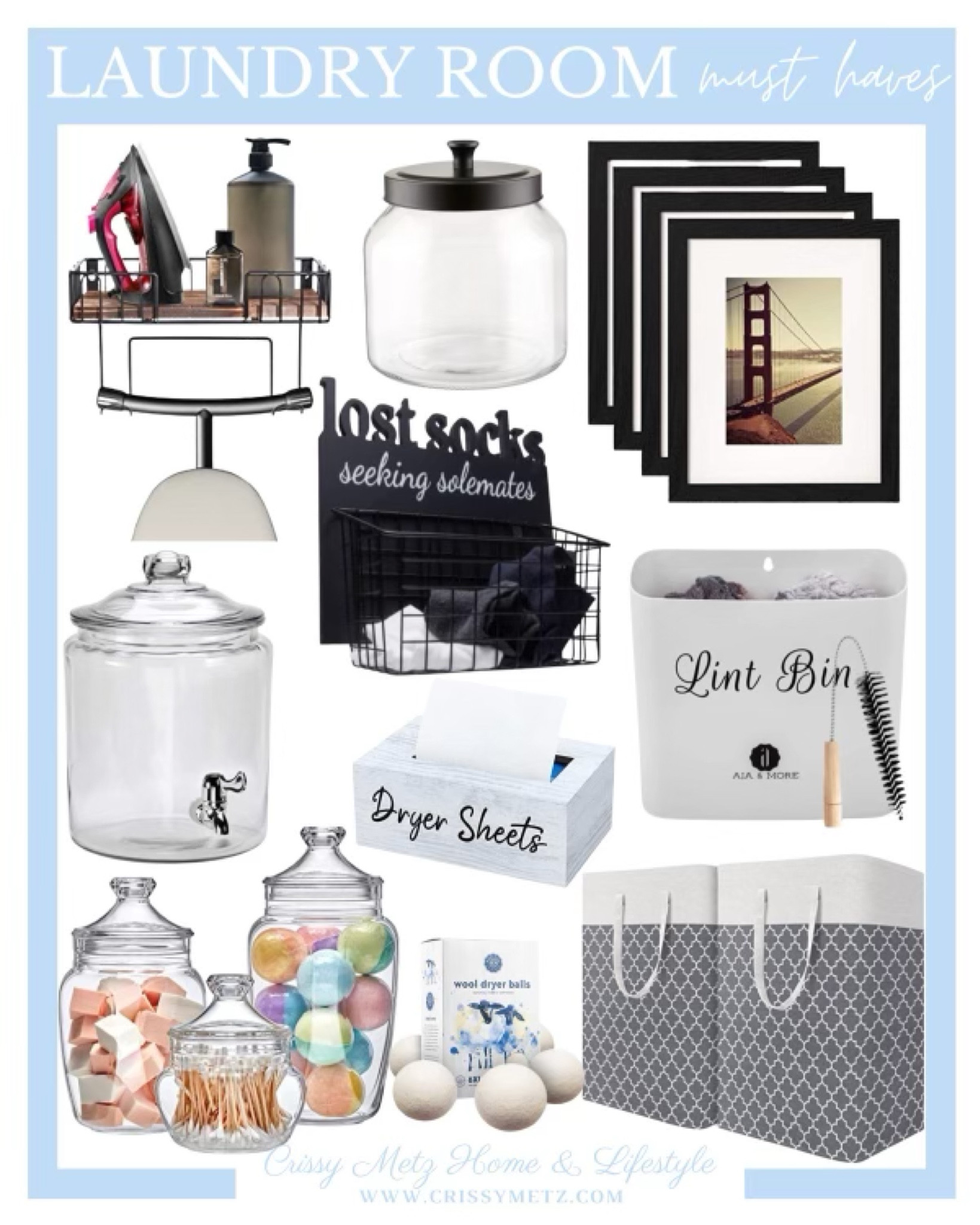 Laundry organization / laundry room / laundry room decor / laundry room prints / laundry detergent jar / dryer sheets / lint box / laundry baskets / lost socks / laundry room essentials  / glass jars/ picture frames / 

#LTKhome #LTKGiftGuide #LTKfindsunder50