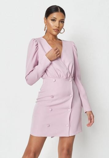 Lilac Puff Sleeve Wrap Blazer Dress | Missguided (US & CA)