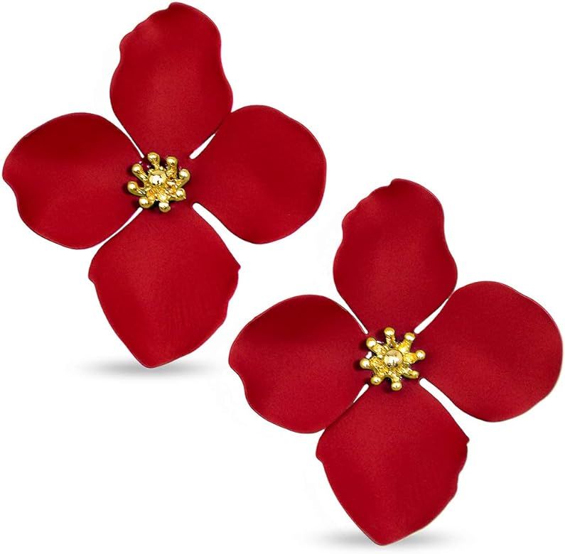 Amazon.com: ZENZII Flower Petal Statement Stud Earrings for Women (Red): Clothing, Shoes & Jewelr... | Amazon (US)