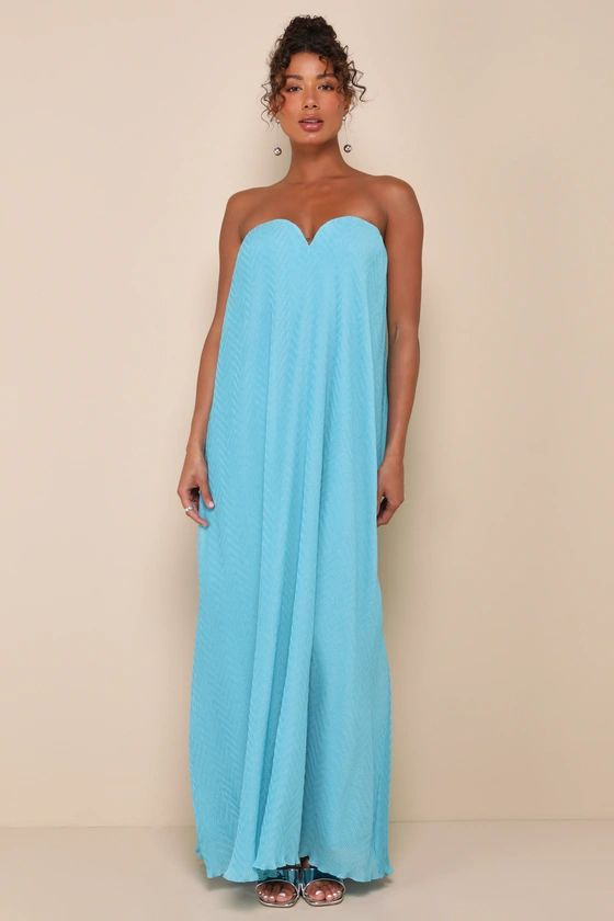 Perfect Always Turquoise Textured Strapless Swing Maxi Dress | Lulus
