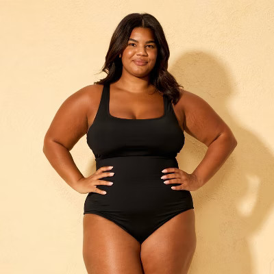 Women's Shaping Square Neck Medium Coverage One Piece Swimsuit - Shade & Shore™ Black 20 | Target