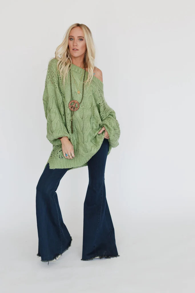 Golden Hour Bubble Sleeve Sweater Dress - Light Green | Three Bird Nest