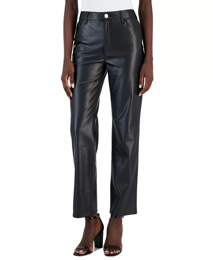 Petite Faux-Leather Straight-Leg Pants, Created for Macy's | Macys (US)