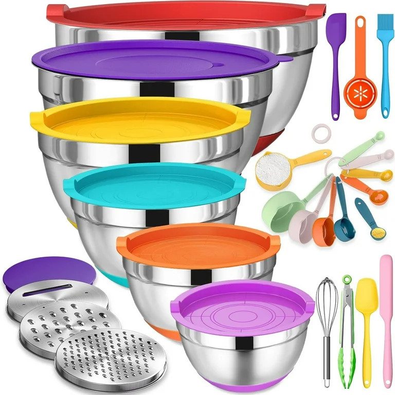 Mixing Bowls with Airtight Lids, 26Pcs Stainless Steel Bowls Set, 3 Grater Attachments & Black No... | Walmart (US)