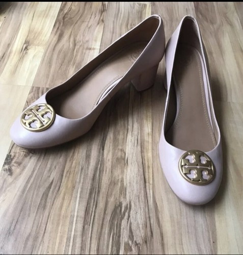 TORY BURCH Size 7.5 BENTON Sea Shell Pink Logo Heels Pumps Shoes | eBay US