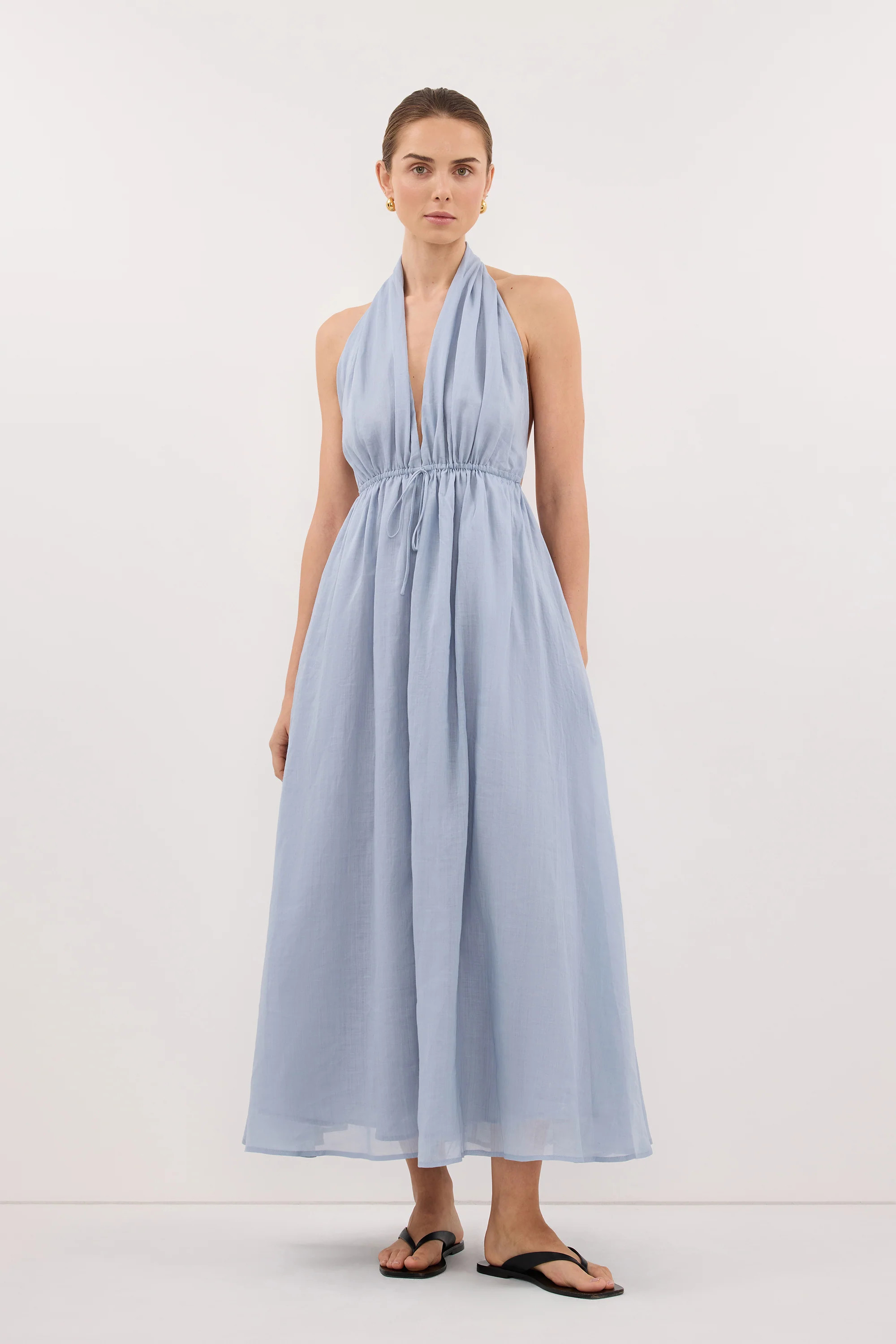 SAMMI DUSTY BLUE RAMIE MIDI DRESS | DISSH