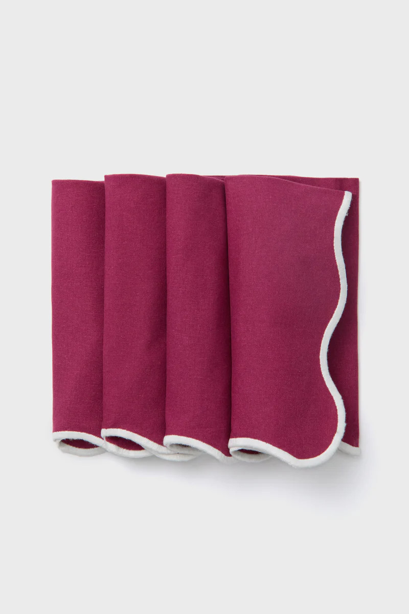 Berry and White Embroidered Scalloped Napkins Set of 4 | Tuckernuck (US)