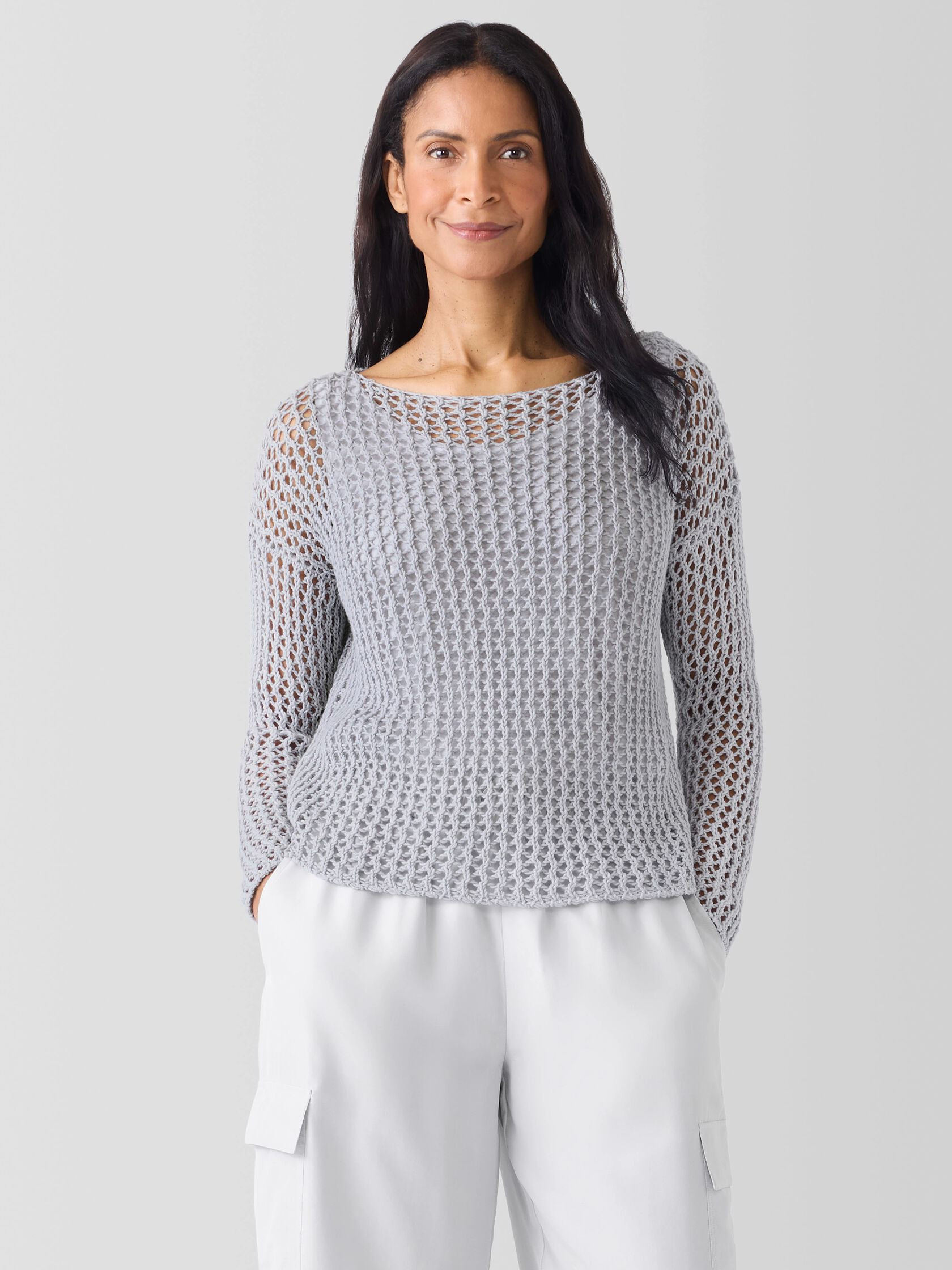 Peruvian Organic Cotton Cord Bateau Neck Top | Eileen Fisher