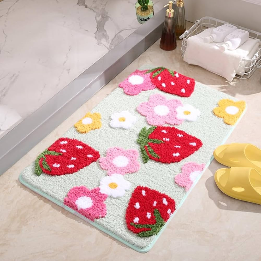 yikinb Strawberry Bath Mat,Cute Flocking Bath Mat Non Slip,Fun Flower Strawberry Bath Mat,Small B... | Amazon (CA)