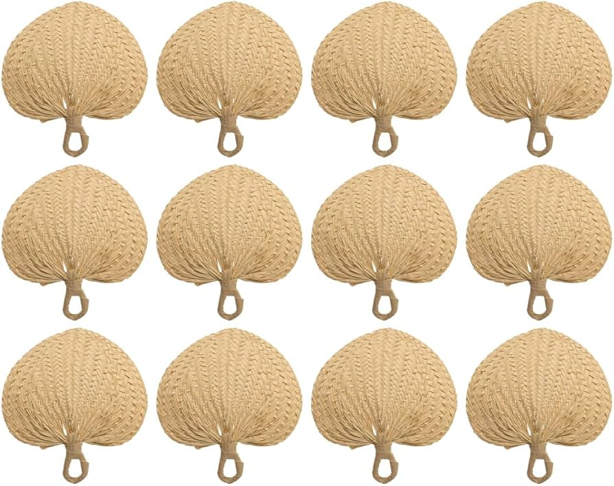 Koyal Wholesale Natural Raffia Hand Fans, 12-Pack Palm Leaf Hand Fans, Buri Fans, Handmade Raffia... | Amazon (US)