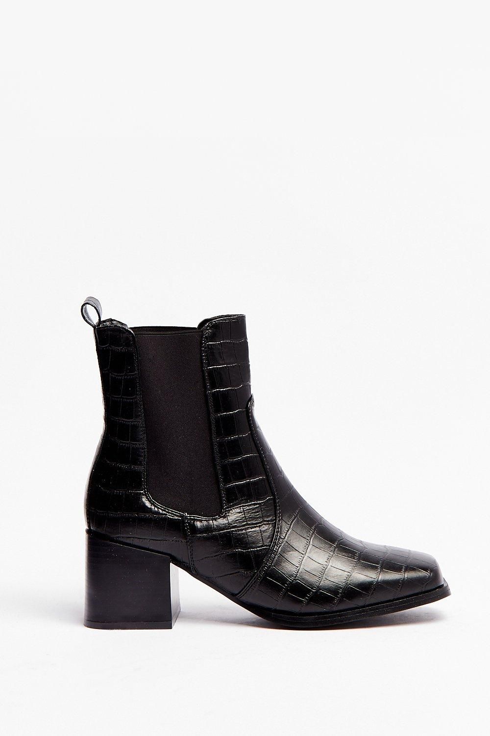 Croc Square Toe Heeled Ankle Boots | Nasty Gal (US)