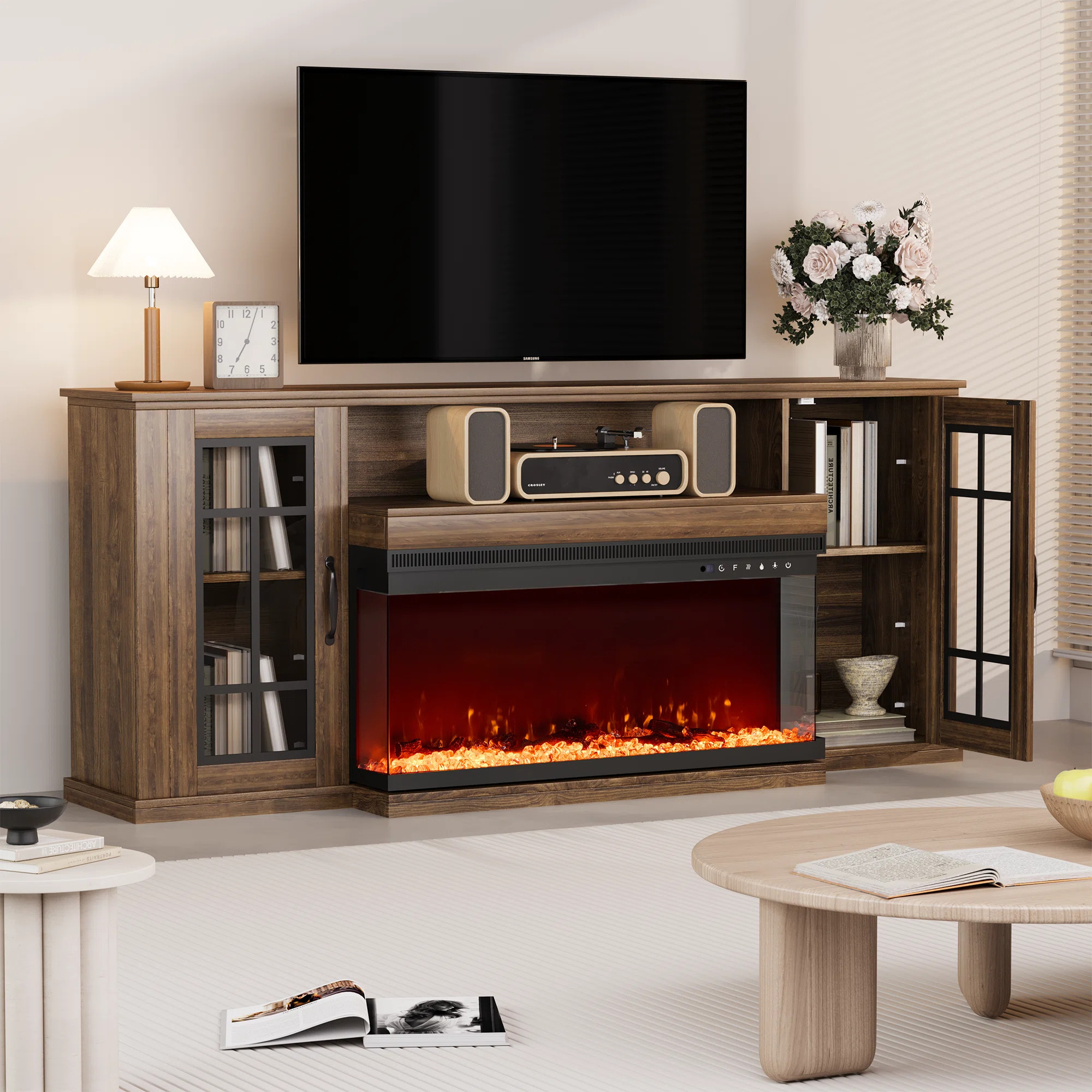 70" TV Stand for TVs up to 80" with Fireplace Included | Wayfair North America