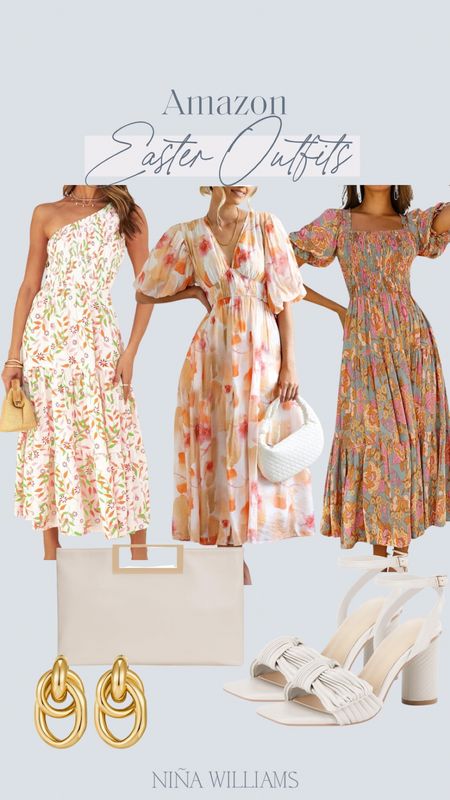 Amazon Easter/ Spring Outfits Inspo!  Spring dresses - floral dresses - wedding guest dress - spring handbag - spring shoes

#LTKstyletip #LTKfindsunder50 #LTKwedding