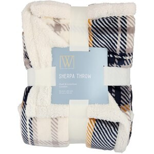 Wayland Square Sherpa Throw Blanket, Navy Plaid, 50 x 60 in | CVS Health