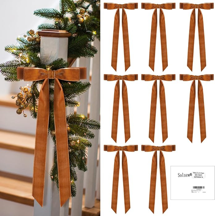 20 Pcs Christmas Velvet Ribbon Bows for Christmas Tree 6 x 13 Inches Vintage Khaki Craft Bows Orn... | Amazon (US)