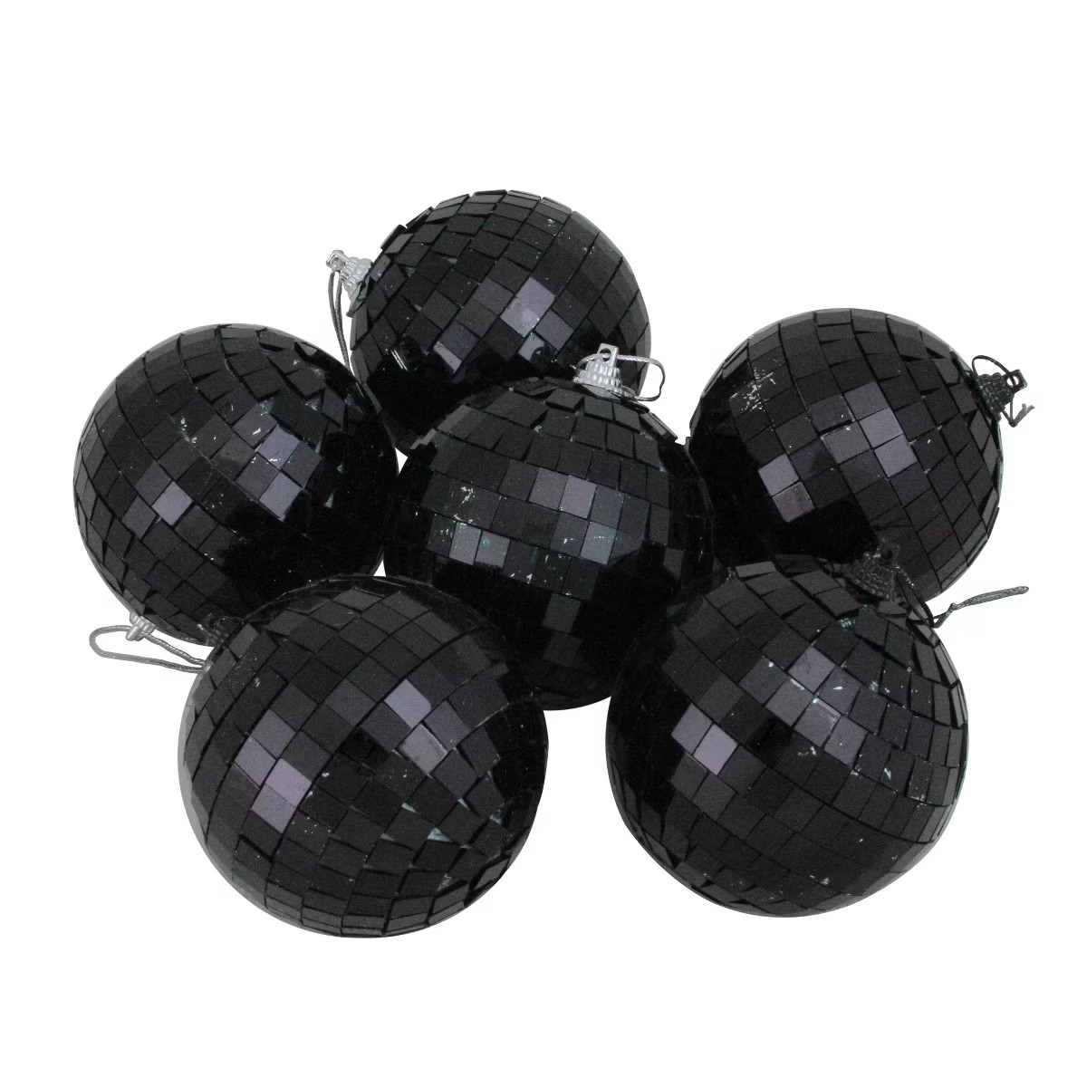 Northlight 6ct Mirrored Glass Disco Ball Christmas Ornament Set 3.25" - Black | Target