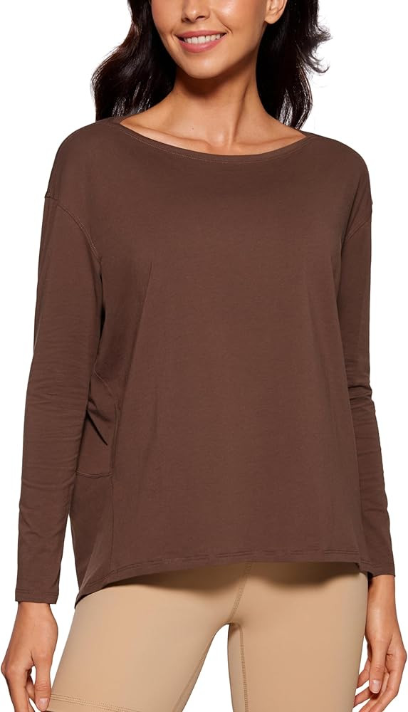 CRZ YOGA Pima Cotton Long Sleeve Workout Shirts for Women Loose Fit Athletic Yoga Shirt Casual Bo... | Amazon (US)