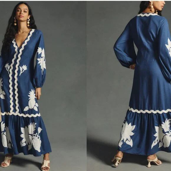 Farm Rio Flounce Embroidered Maxi Dress (size XXSP) | Poshmark
