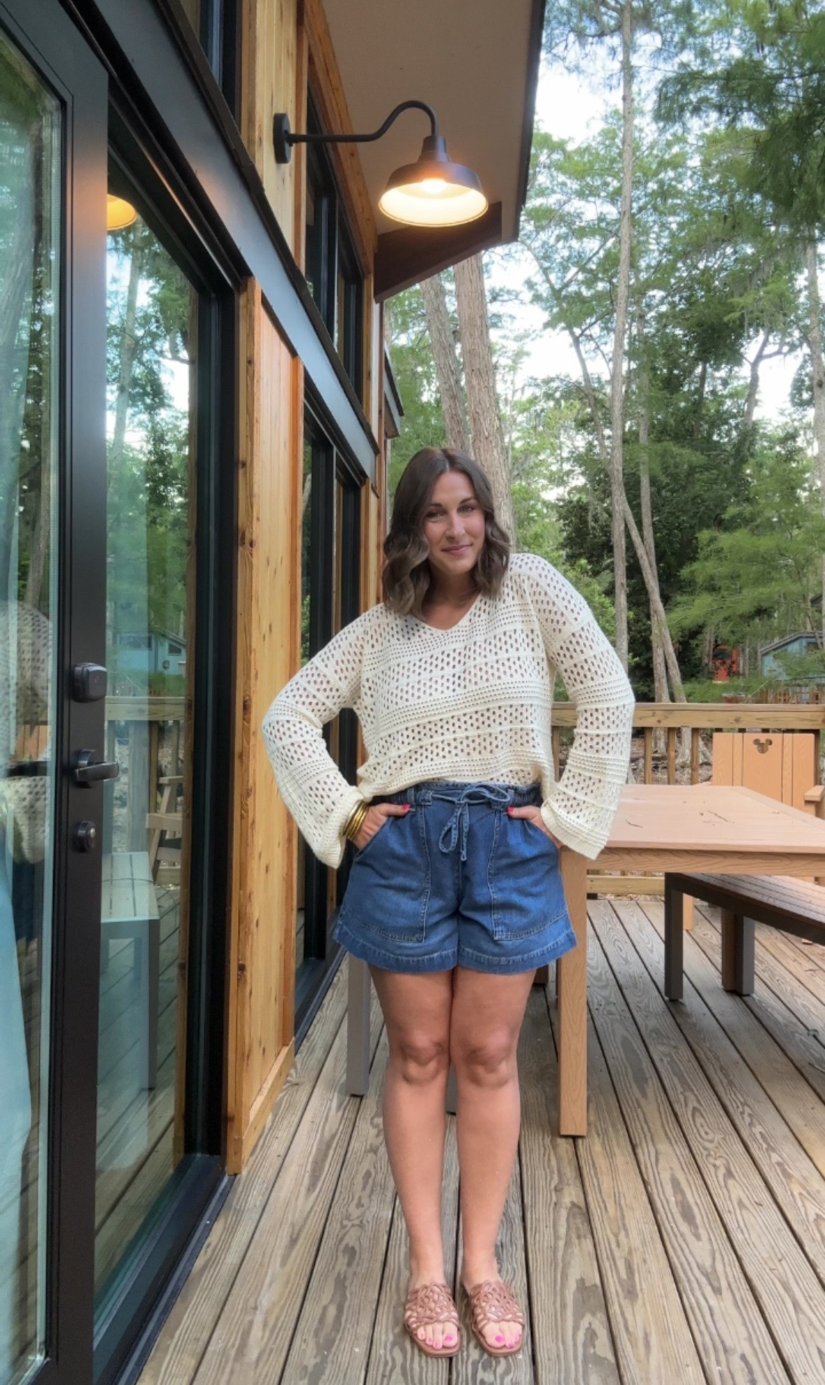 Open knit top with my paperbag shorts (so comfy) casual dinner out with the family 

TTS: medium

#LTKootd #LTKdayinmylife #LTKMidsize