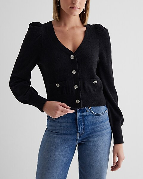 V-neck Embellished Button Cardigan | Express