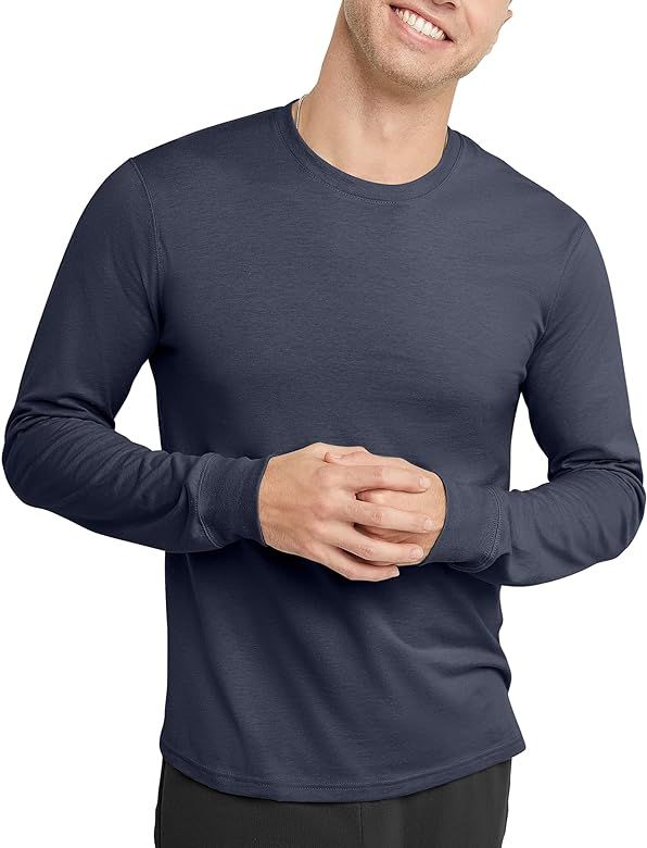 Hanes Men's Originals Long Sleeve Cotton T-Shirt, Classic Crewneck Tee for Men, Available in Tall | Amazon (US)