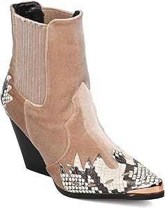 Women Mixed Media Pointy Toe Flame Pattern Cowboy Bootie HJ88 | Amazon (US)
