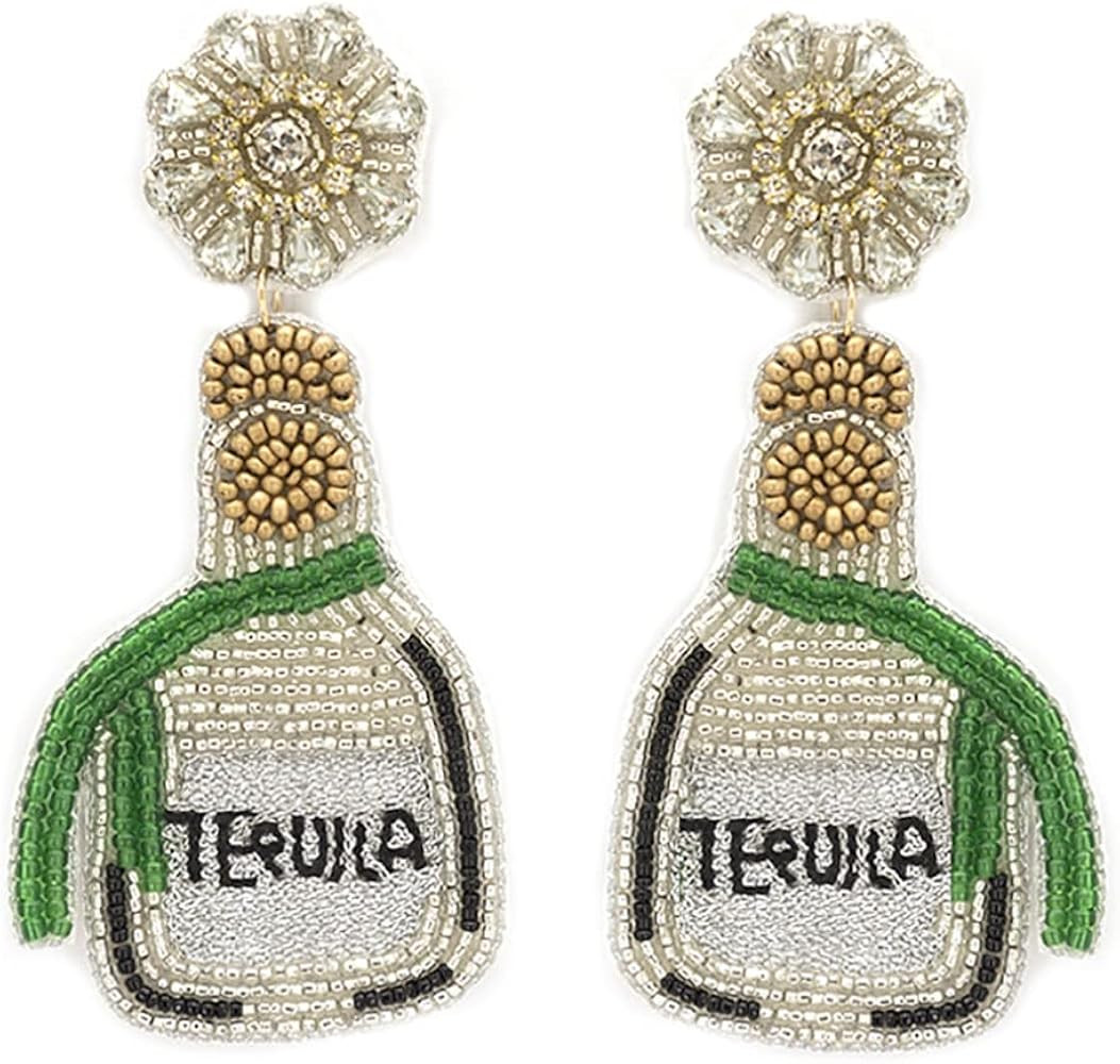 Beaded Tequila Bottle Post Earrings Handmade Tequila Earrings | Amazon (US)