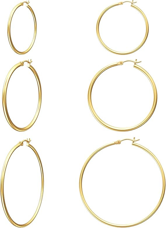 Gacimy Gold Hoop Earrings for Women 14K Real Gold Plated Hoops with 925 Sterling Silver Post | Amazon (US)