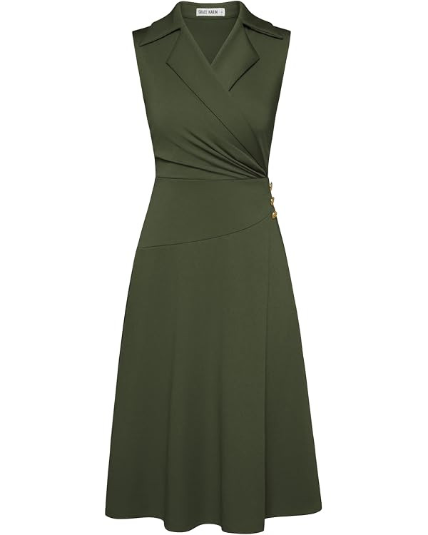 GRACE KARIN 2026 Work Midi Dresses for Women,Wrap Business Casual Funeral Outfit for Women,Weddin... | Amazon (US)
